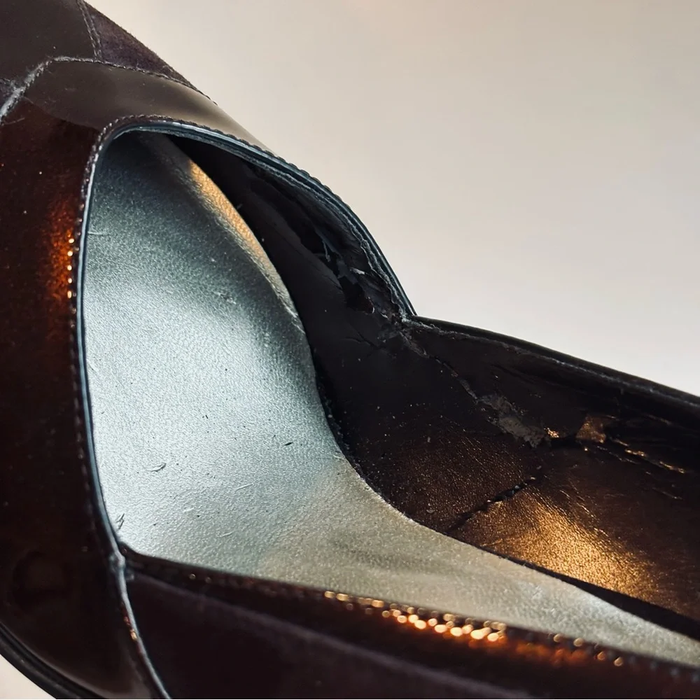 Nine West Brown Pointed Toe Suede Patent Leather Shoes Size 8 - Picture 11 of 15